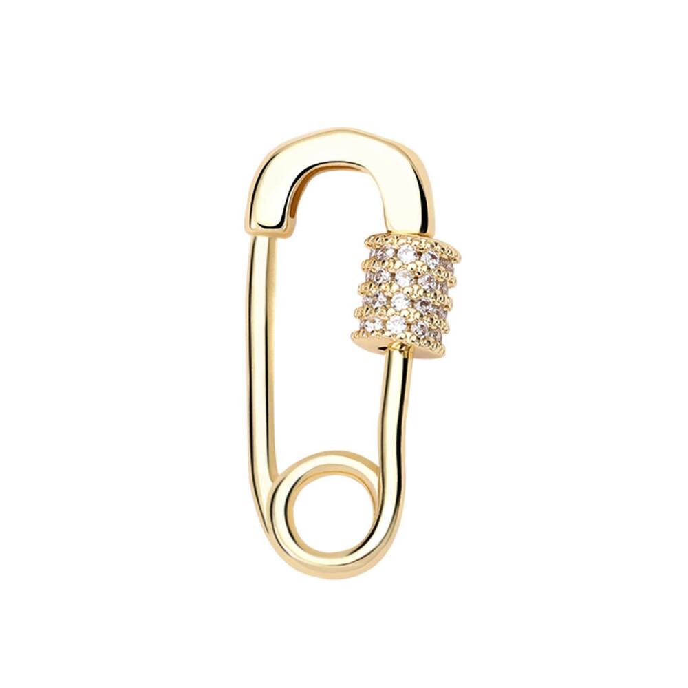 2082 5 Pcs Golden Plated Safety Pin Shape CZ Stone Cubic Zirconia Screw